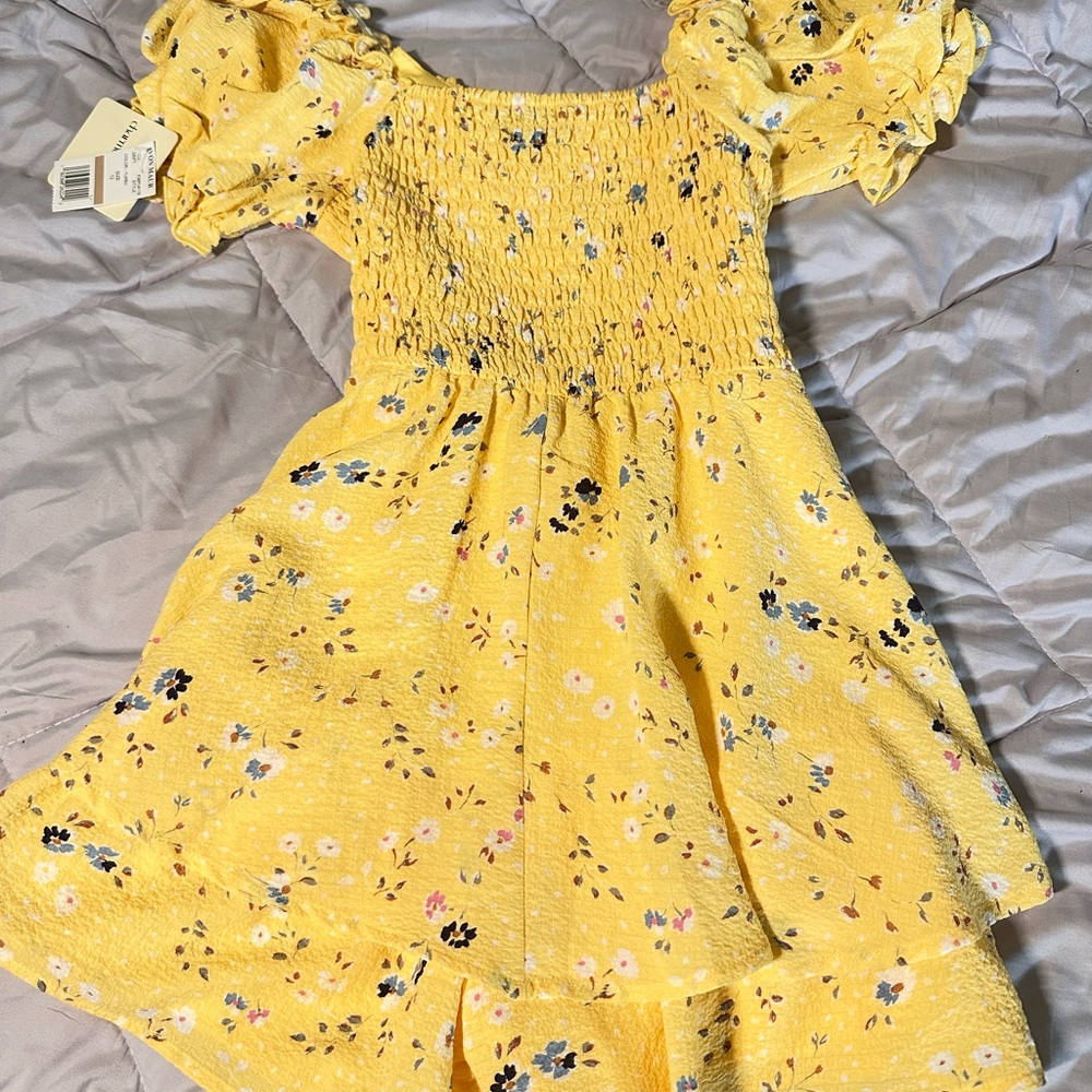 Yellow Smocked Sundress with Puff Sleeves